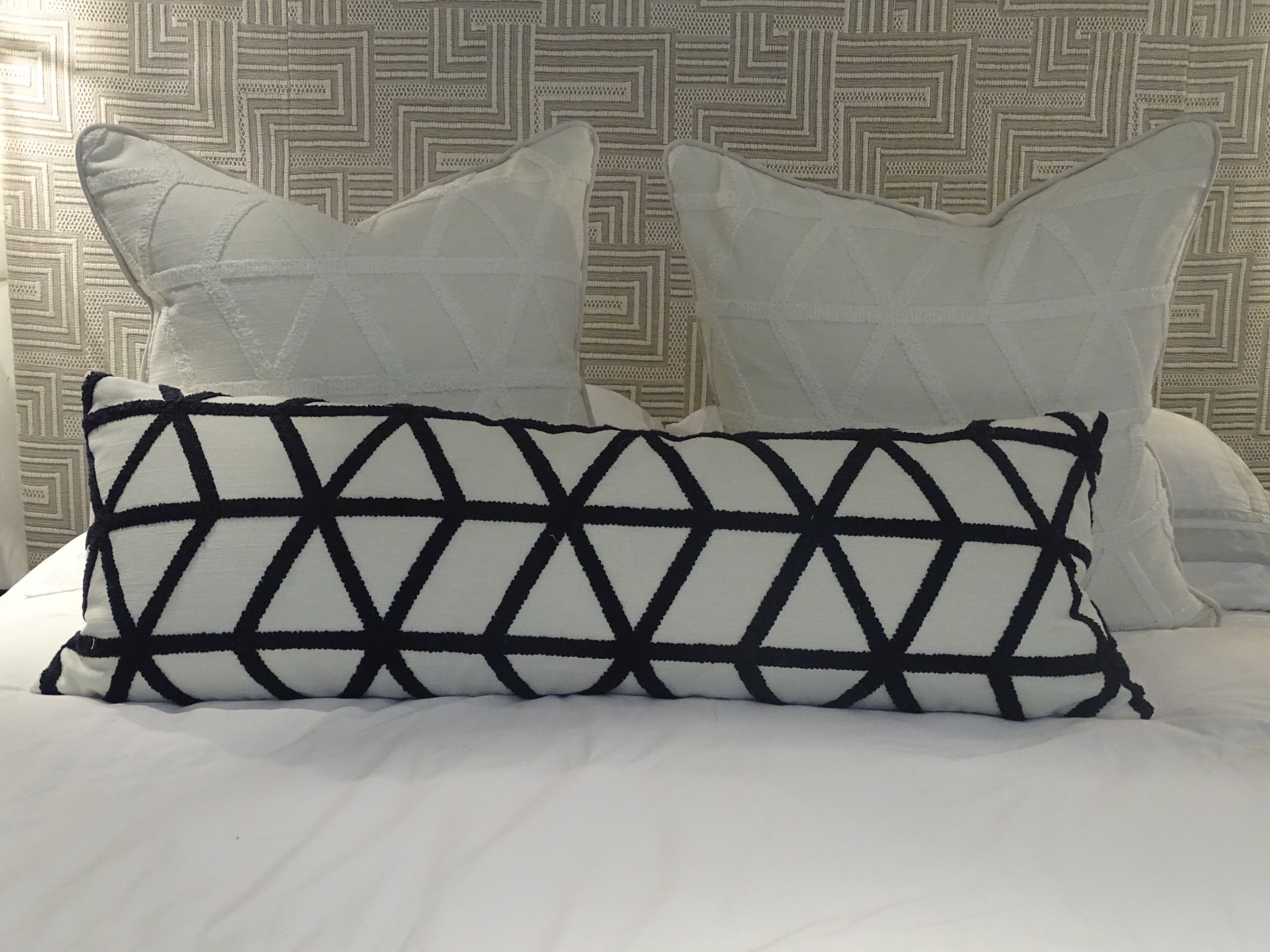 Off White Geometric Textured Cushion 24 inches