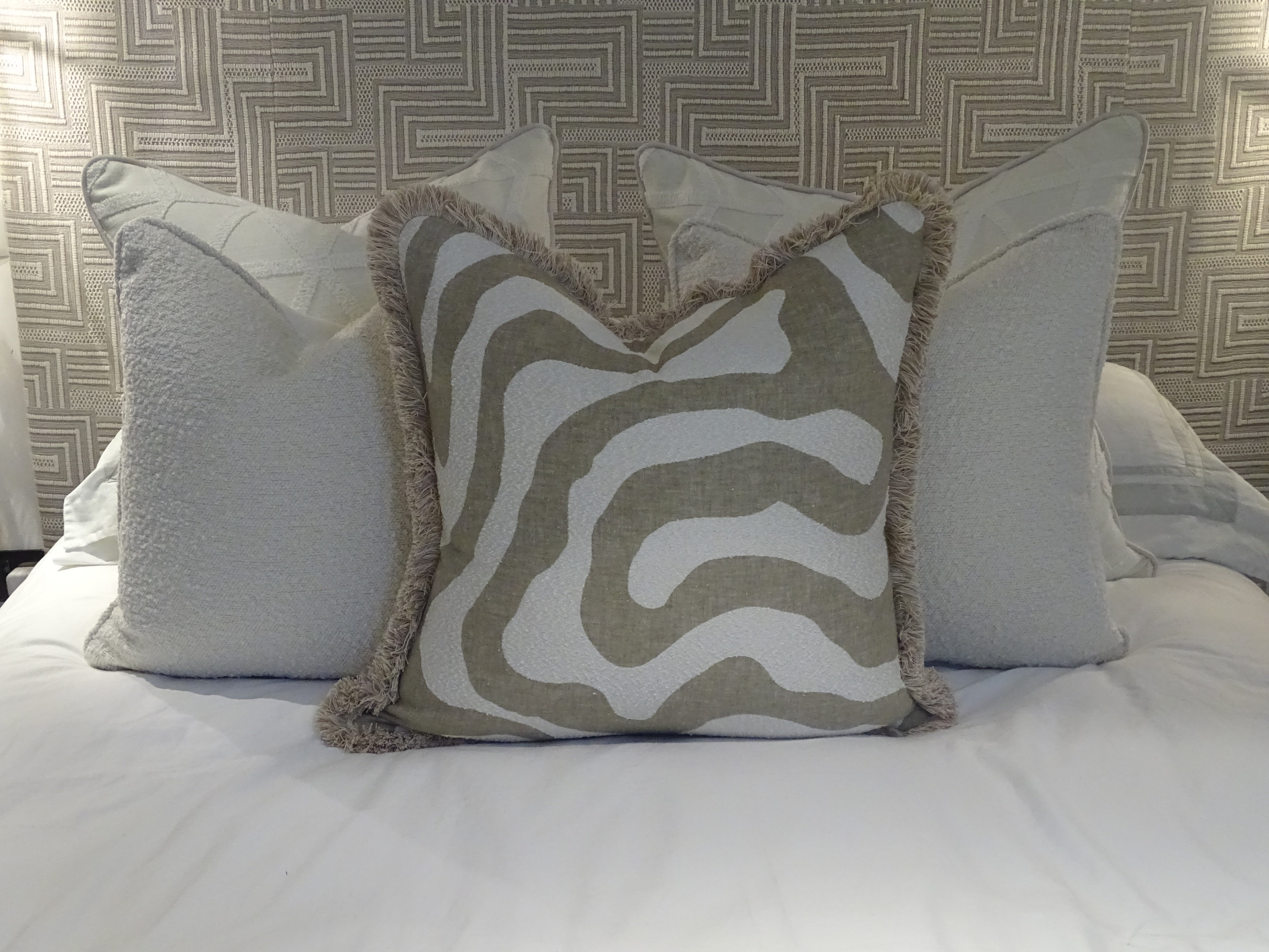 Swirl Geometric Square Cushion 22 inches with Fringe Trim