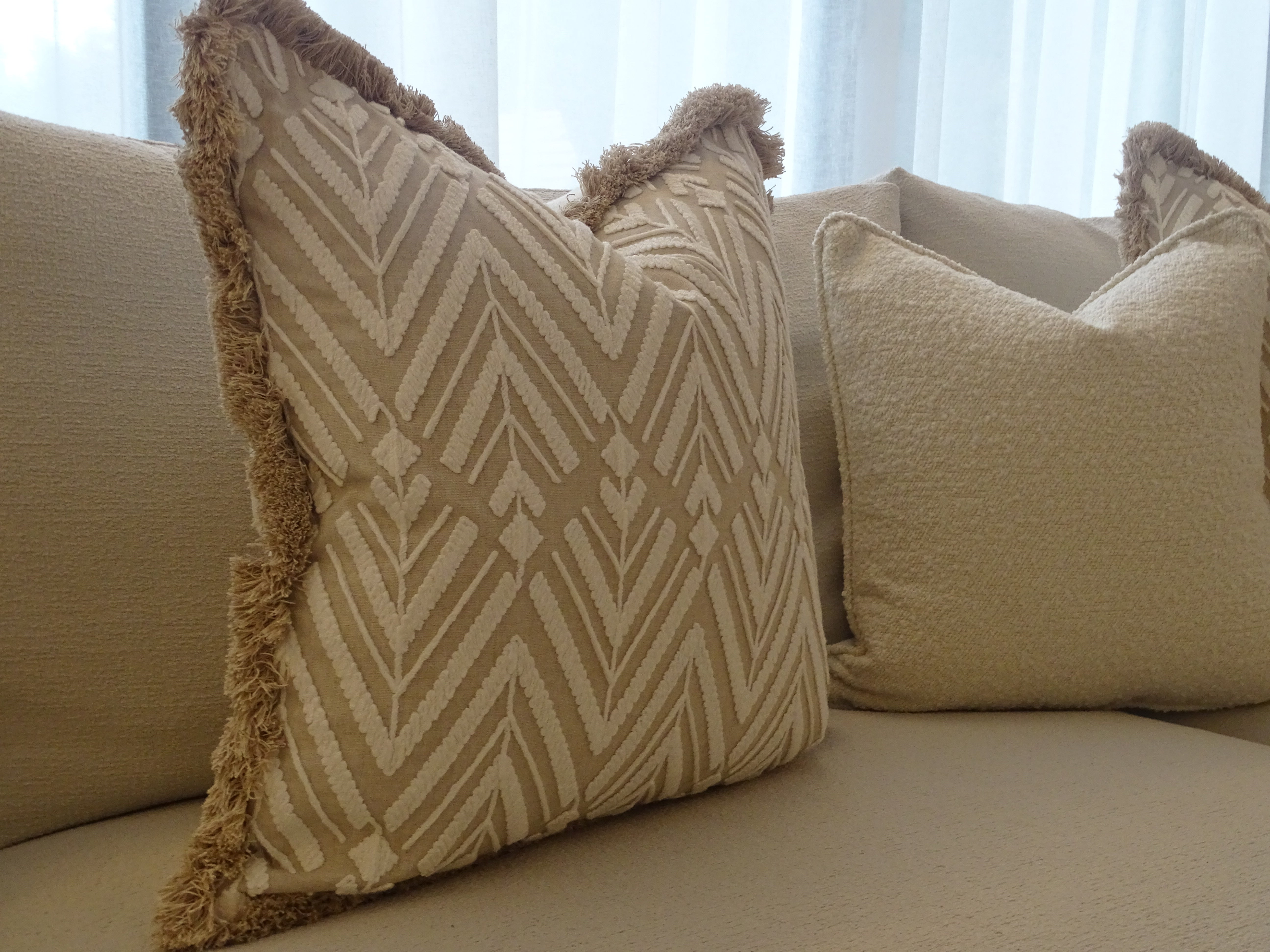 Embroidered Fringe Trim Square Cushion 22 inches