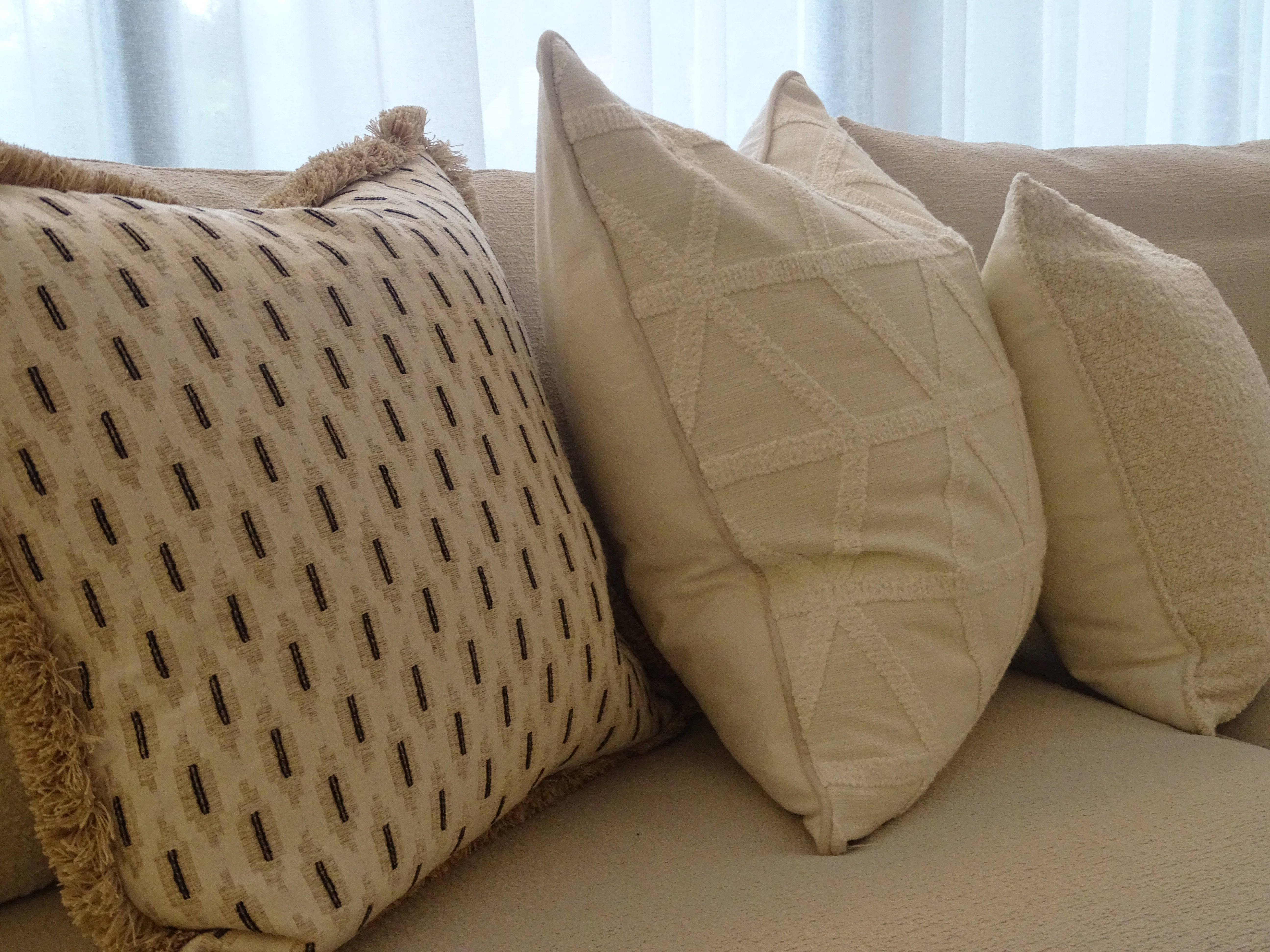 Off White Geometric Textured Cushion 24 inches