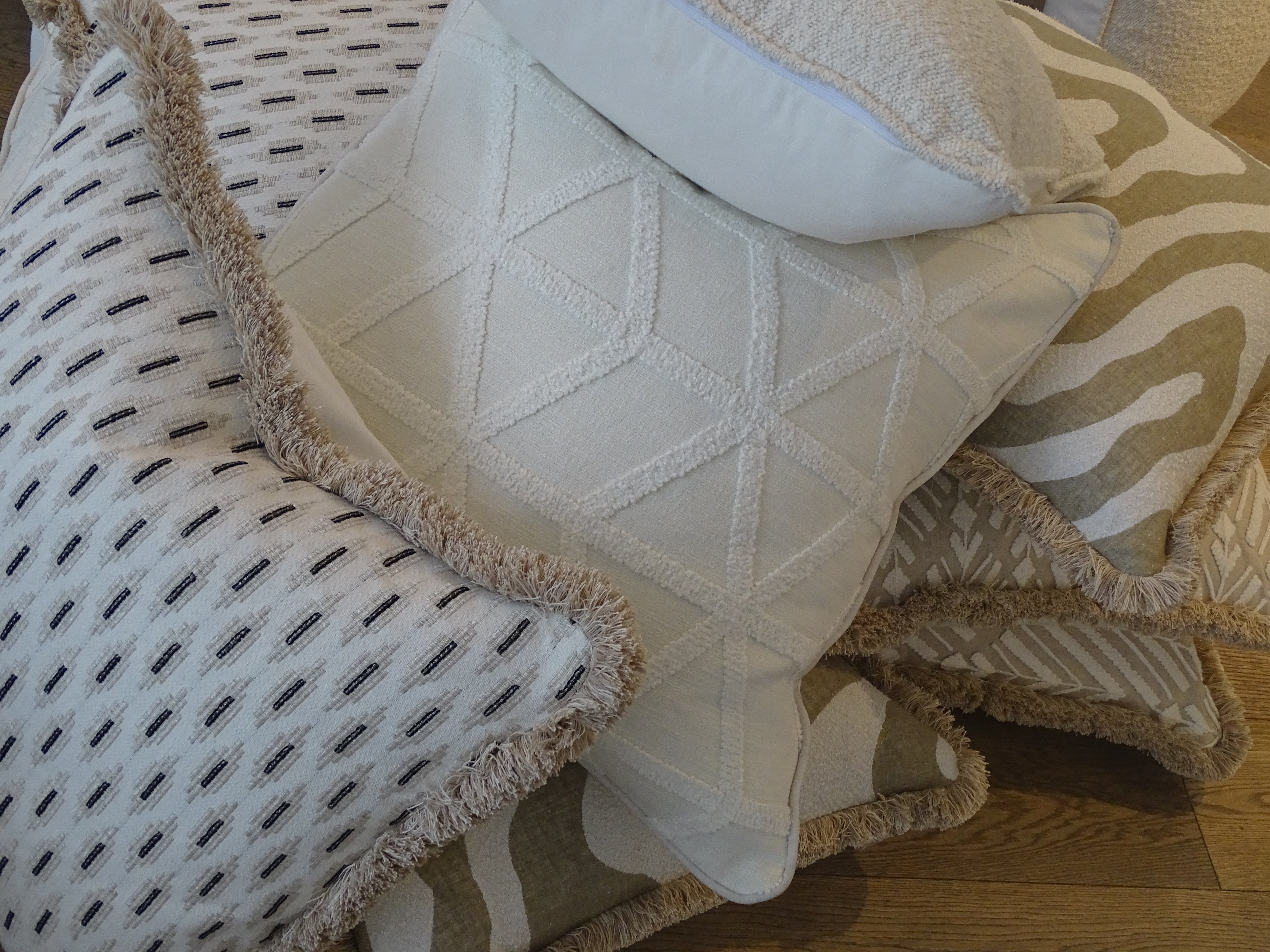 Off White Geometric Textured Cushion 24 inches