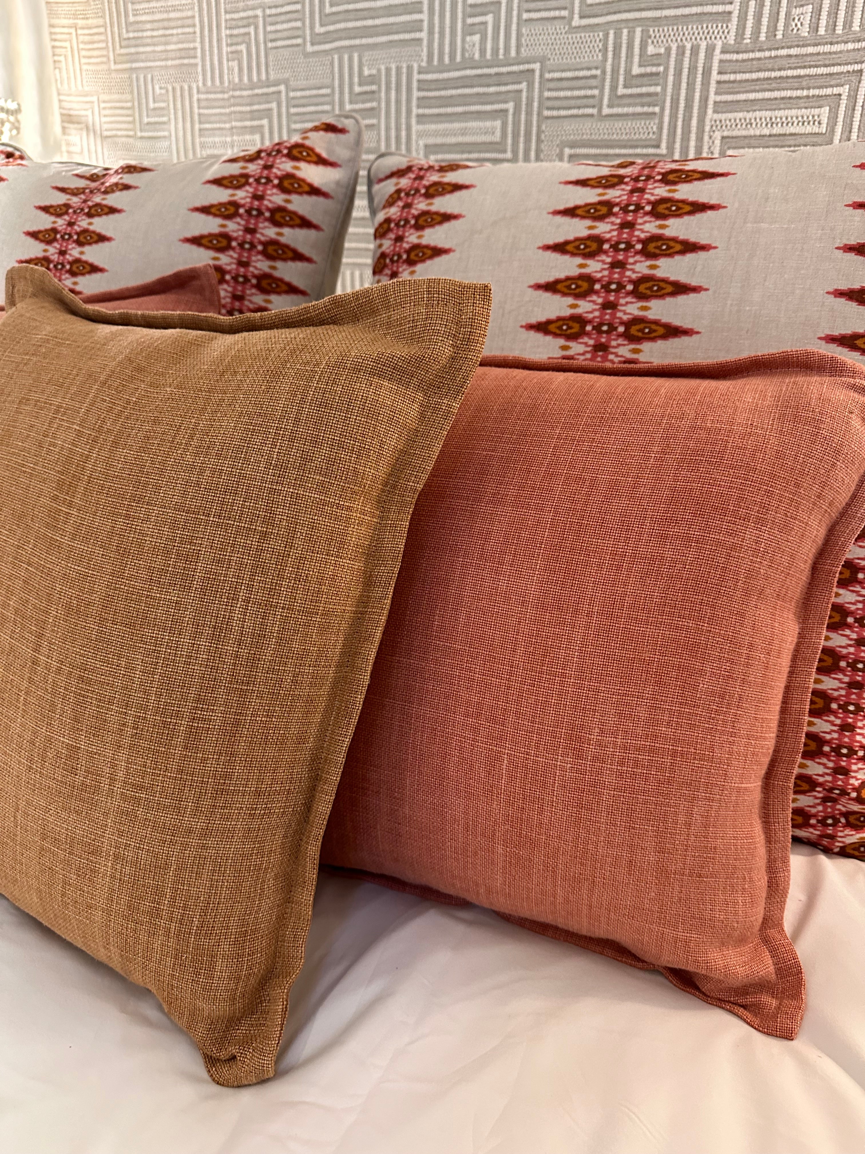 100% linen scatter cushion cover with edging detail in Sienne orange