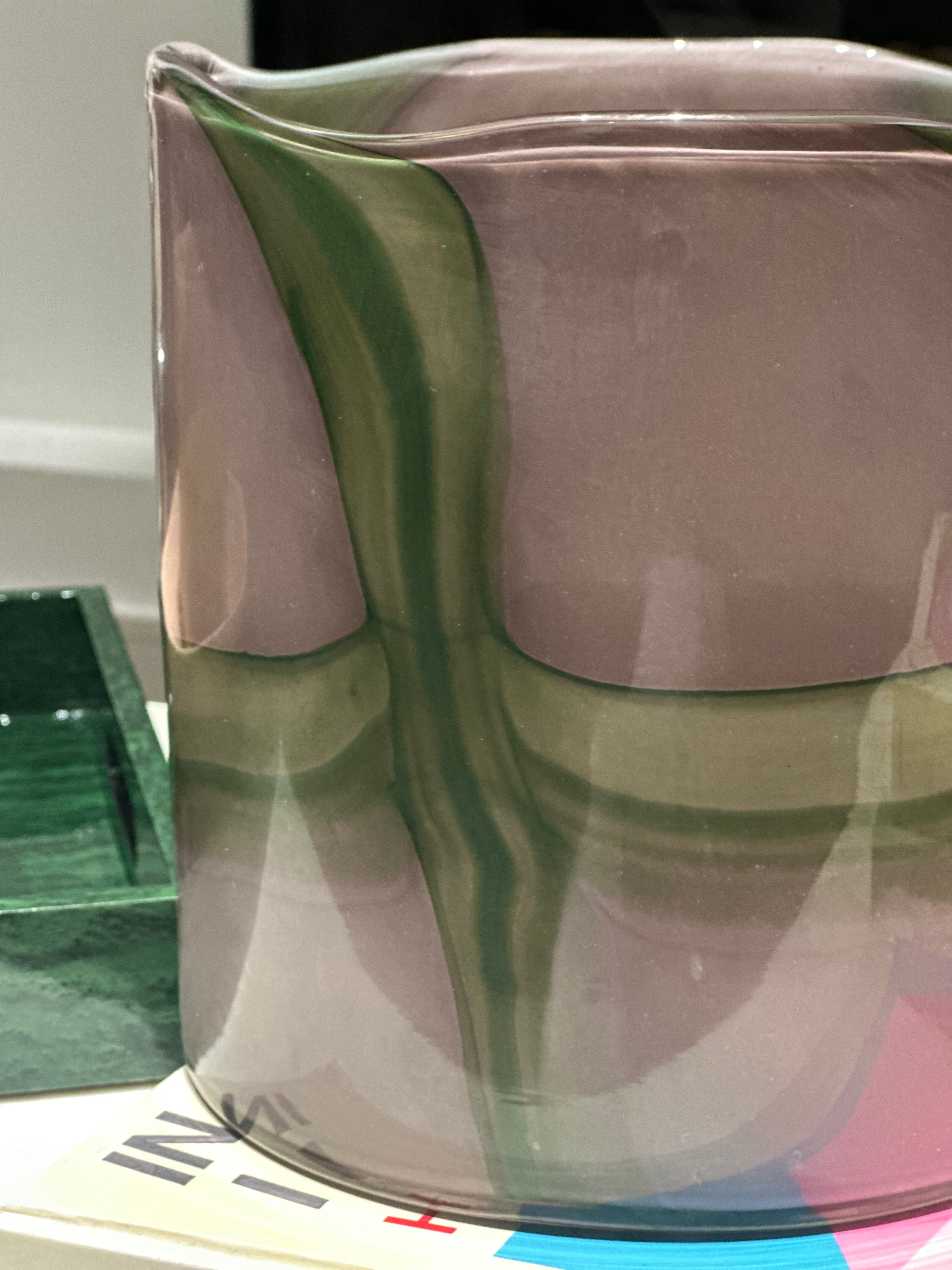 Large Green & Violet Coloured Glass Vases