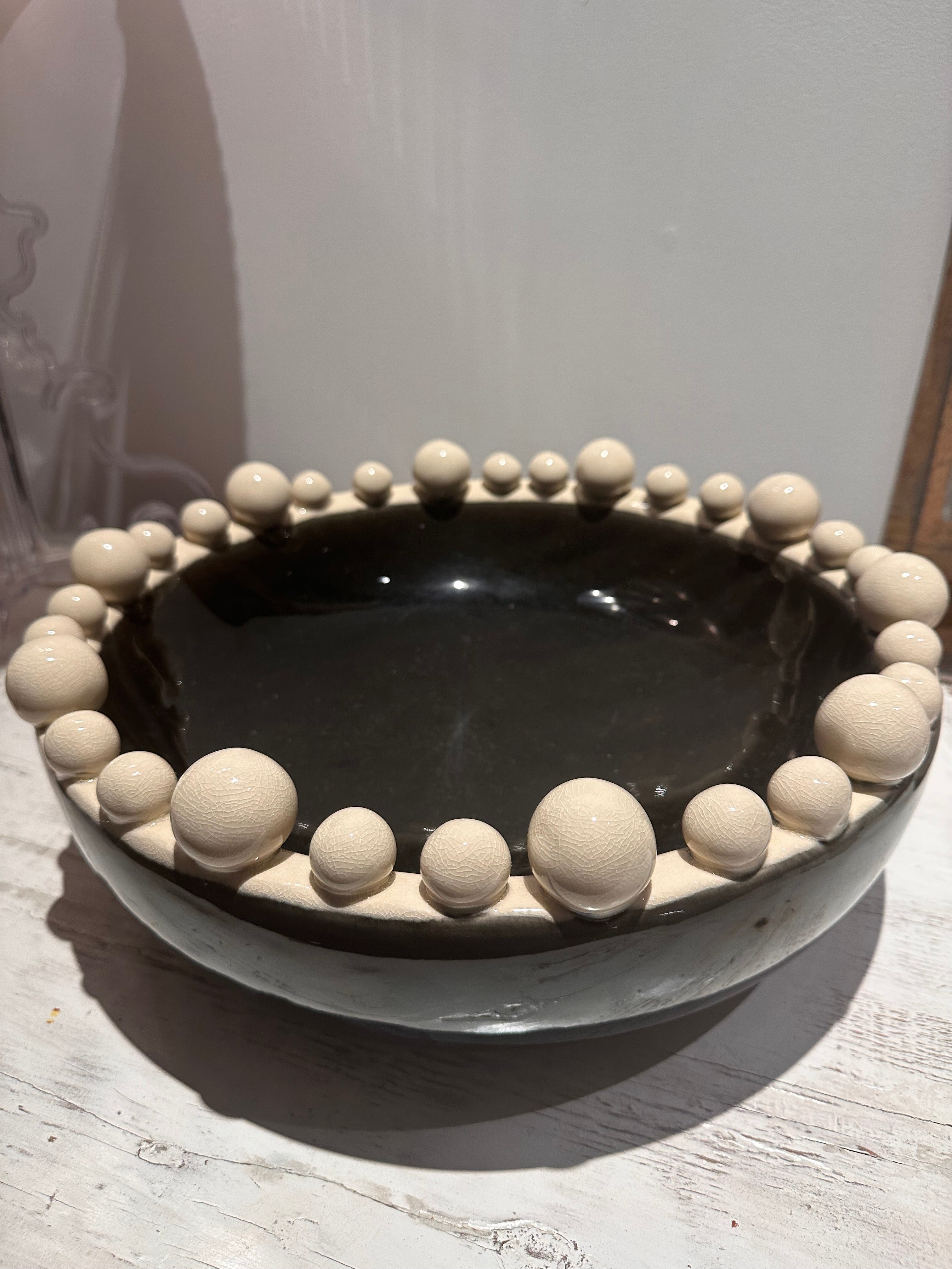 Decorative bobble bowl in cream and black