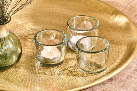 Nkuku Irda Glass Small Tealight Holders .  Small set of 3