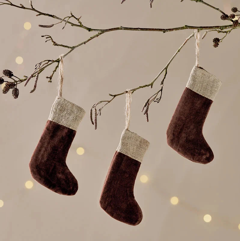 Karru Cotton Velvet Mini Stocking - Rich Mocha - (Set of 3)