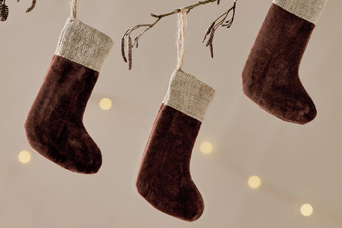 Karru Cotton Velvet Mini Stocking - Rich Mocha - (Set of 3)