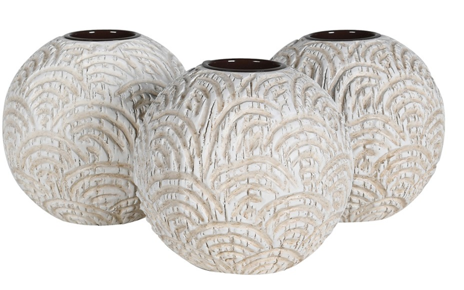 Set of 3 Scalloped Ceramic Candle Holders