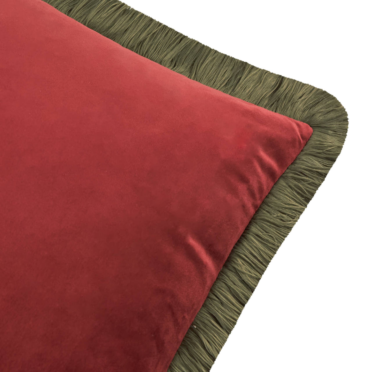 Halo Fringed Velvet Cushion Dark Red/Fir Green: Dark Red/Fir Green / Cover Only / 50 x 50cm