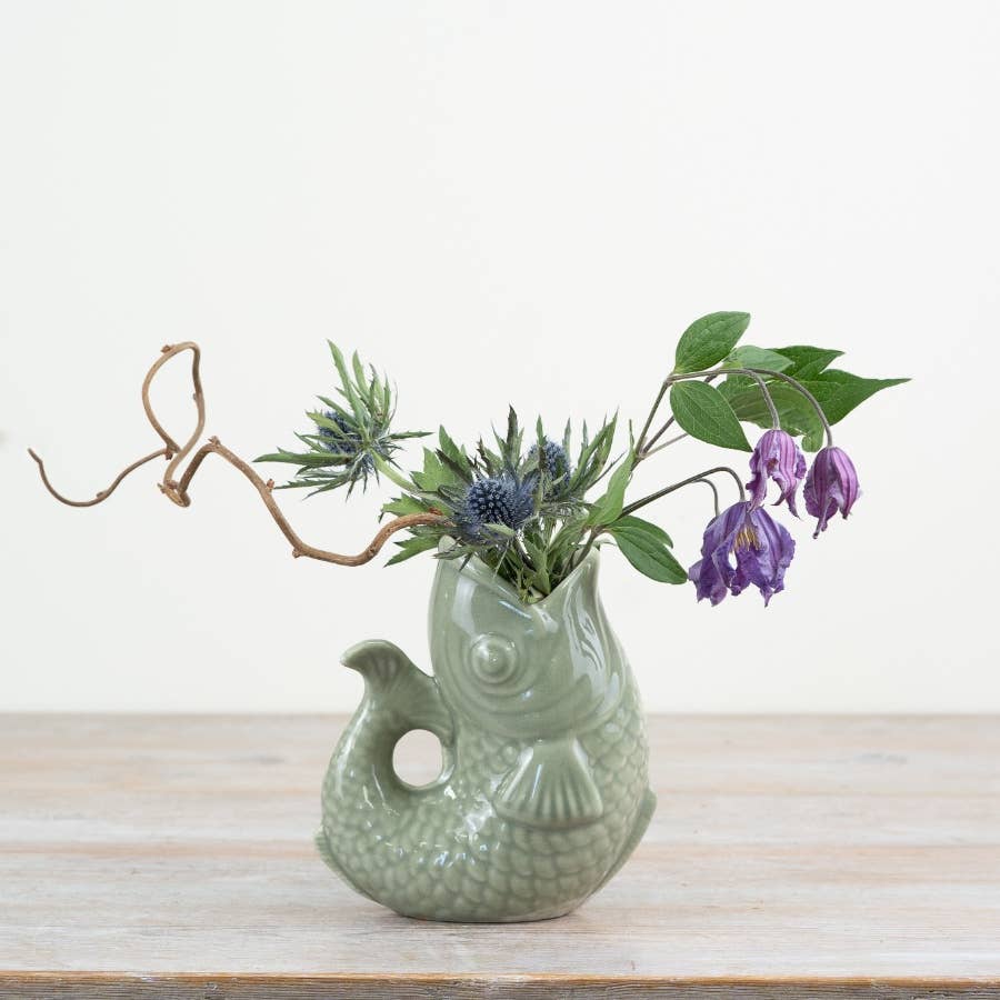 Sage Green Fish Vase, 14.7cm