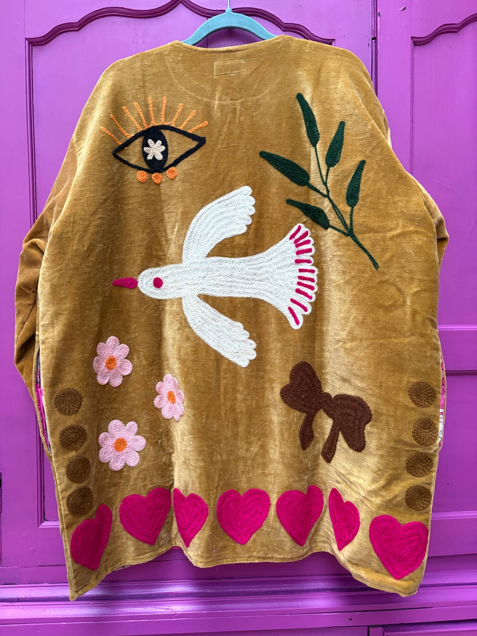 Velvet embroidery jacket birds ochre: Panter