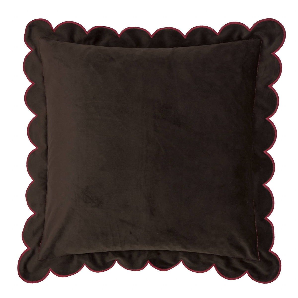 Lil Scallop Velvet Cushion Chocolate/Burgundy: Chocolate/Burgundy / Cover Only / 45 x 45cm