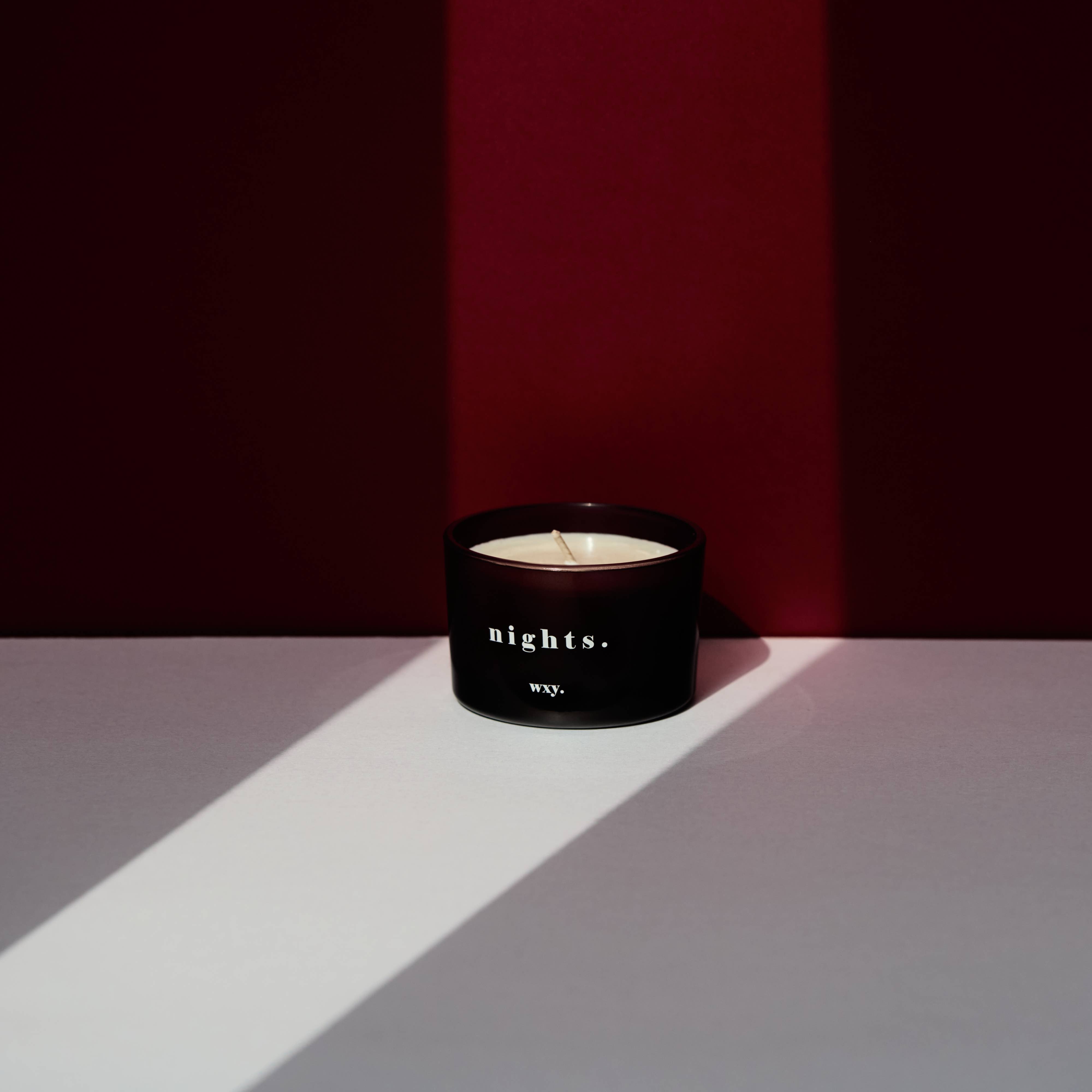 WXY.  Nights 3oz Candle - Bourbon Sugar + Tobacco Leaf