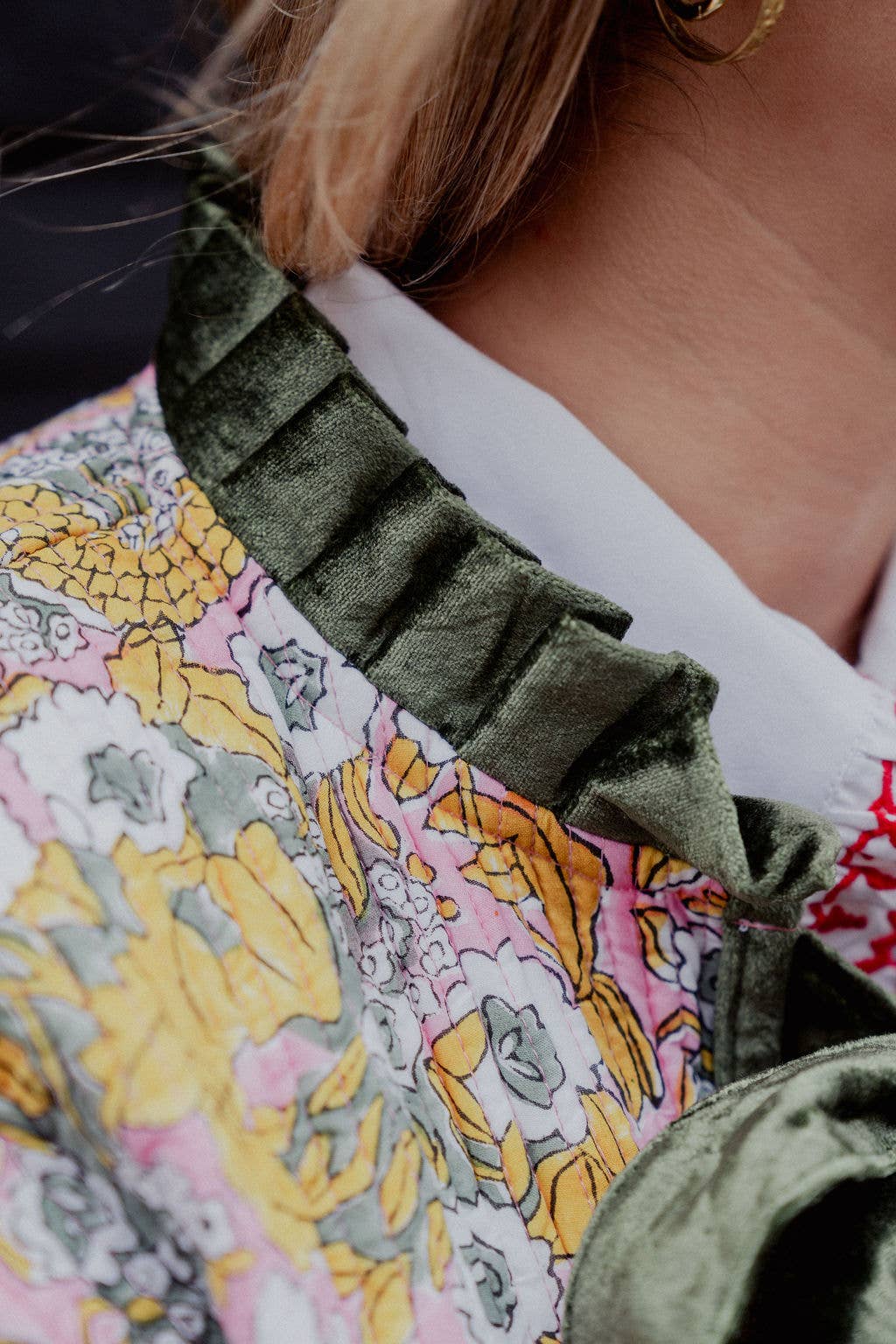 Twizzell Reversible Jacket - Yellow/Green Floral with Pink Star Reverse