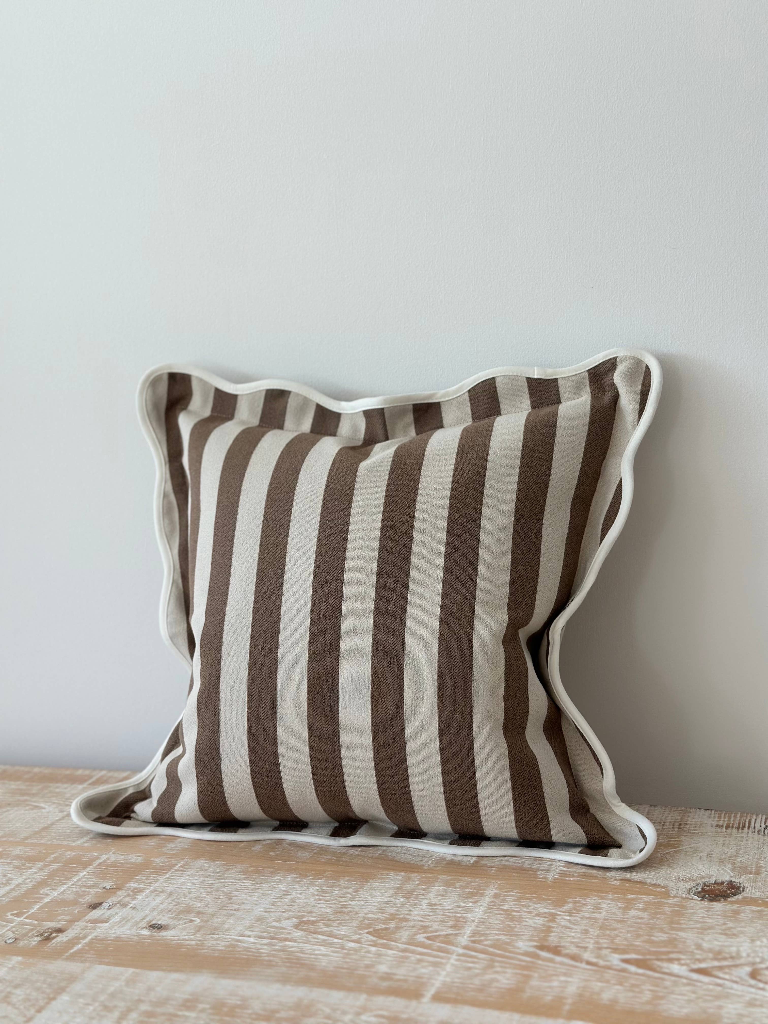 Chloe Brown Stripe Scalloped Edge Cushion Cover