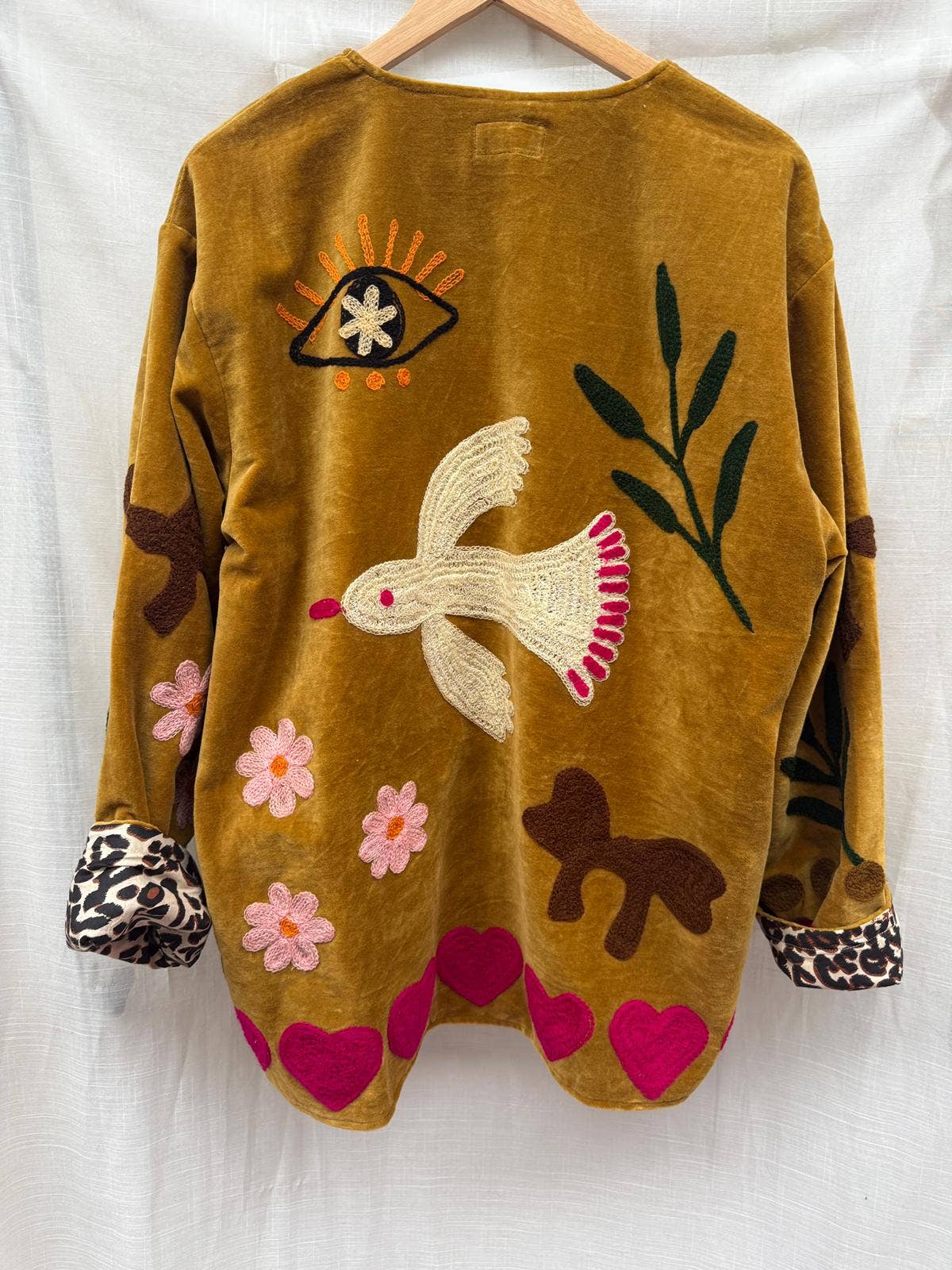 Velvet embroidery jacket birds ochre: Panter