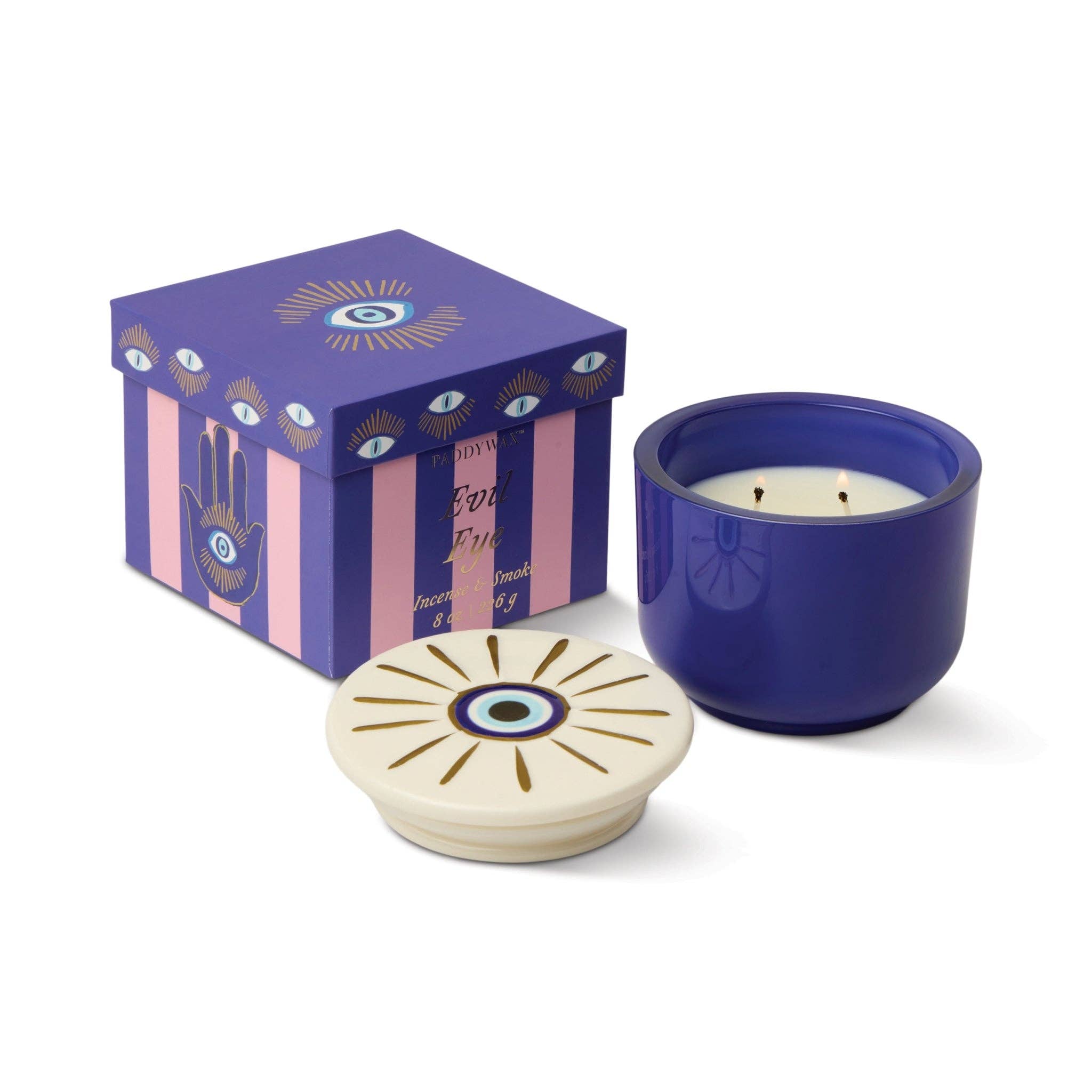 Paddywax Charmed Glass Candle Evil Eye  - Incense & Smoke