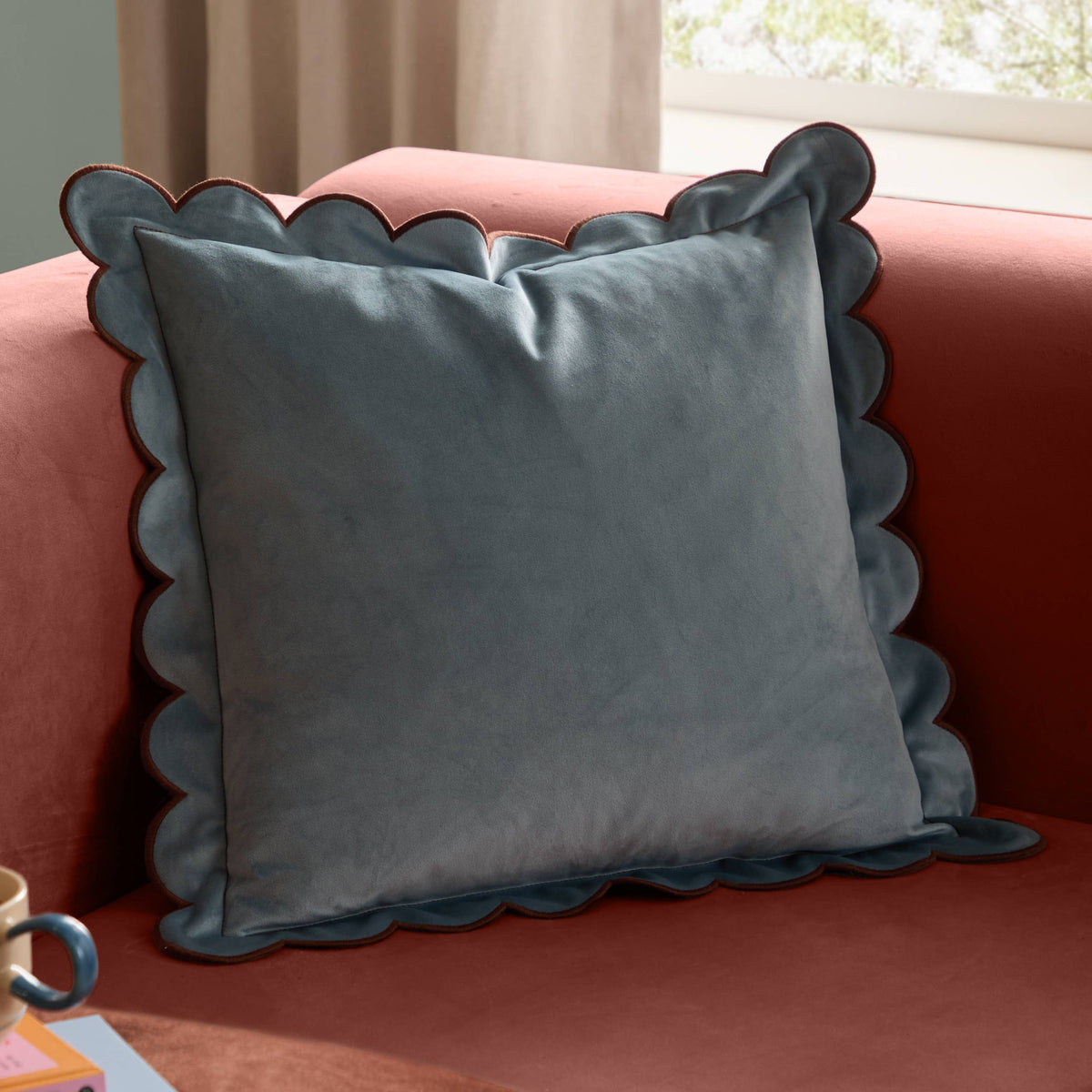 Lil Scallop Velvet Cushion Blue/Brown: Blue/Brown / Cover Only / 45 x 45cm