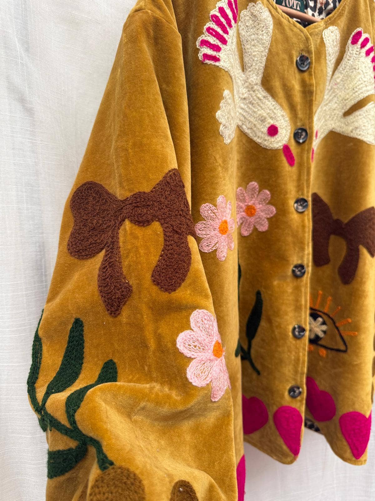 Velvet embroidery jacket birds ochre: Panter