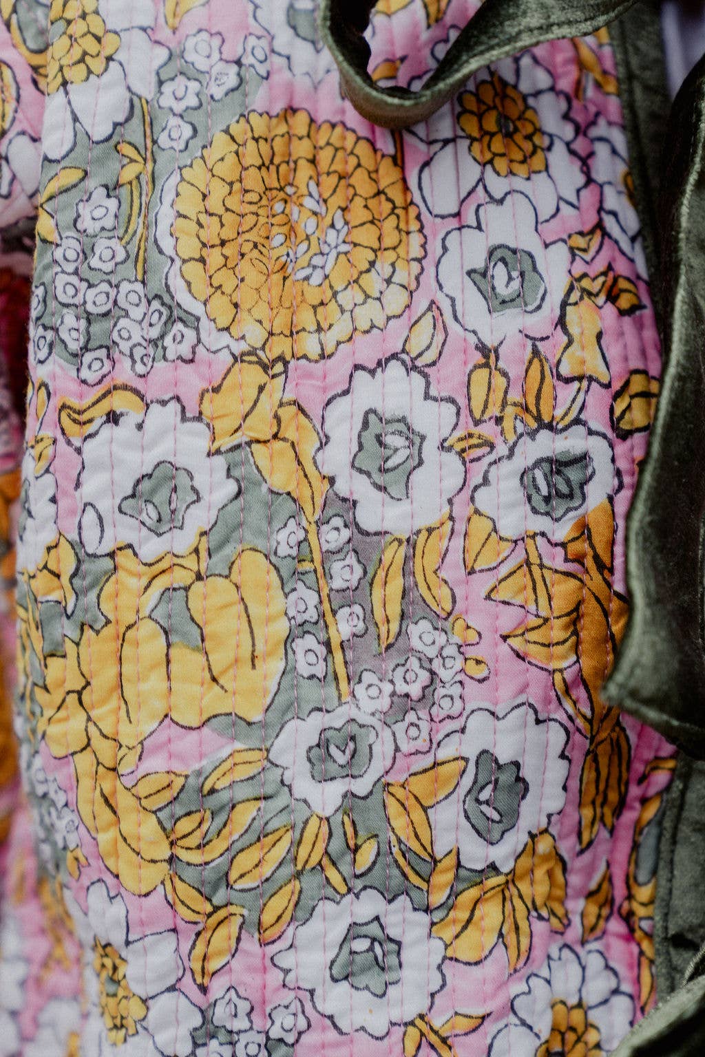 Twizzell Reversible Jacket - Yellow/Green Floral with Pink Star Reverse